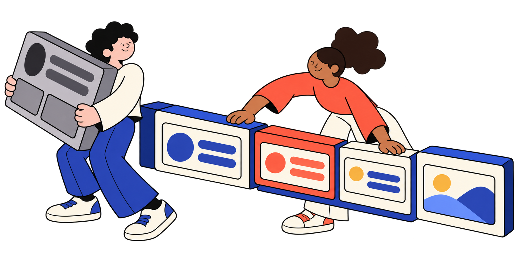 Two web professionals simplifying and maintaining a modular website system